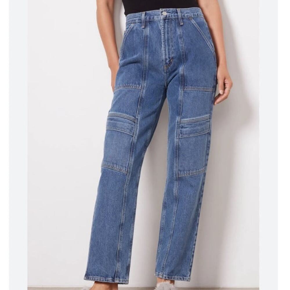 Agolde Straight Leg Patchwork Jeans in Medium Blue